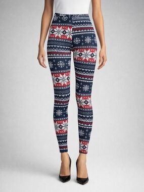 No Boundaries Navy Red White Fair Isle Leggings